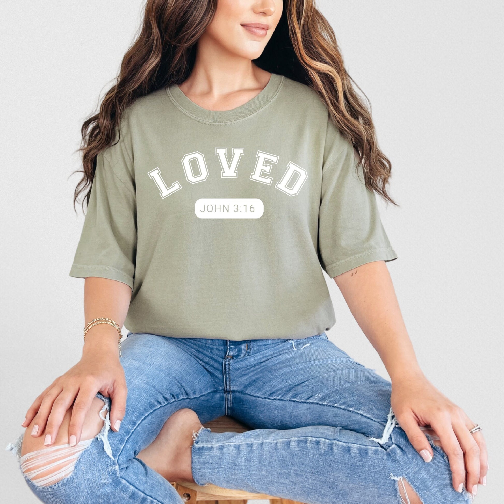 Inspirational John 3:16 Varsity Letter Shirt - Christian Graphic Tee
