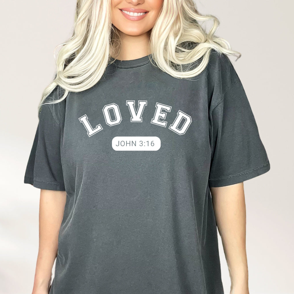 Inspirational John 3:16 Varsity Letter Shirt - Christian Graphic Tee