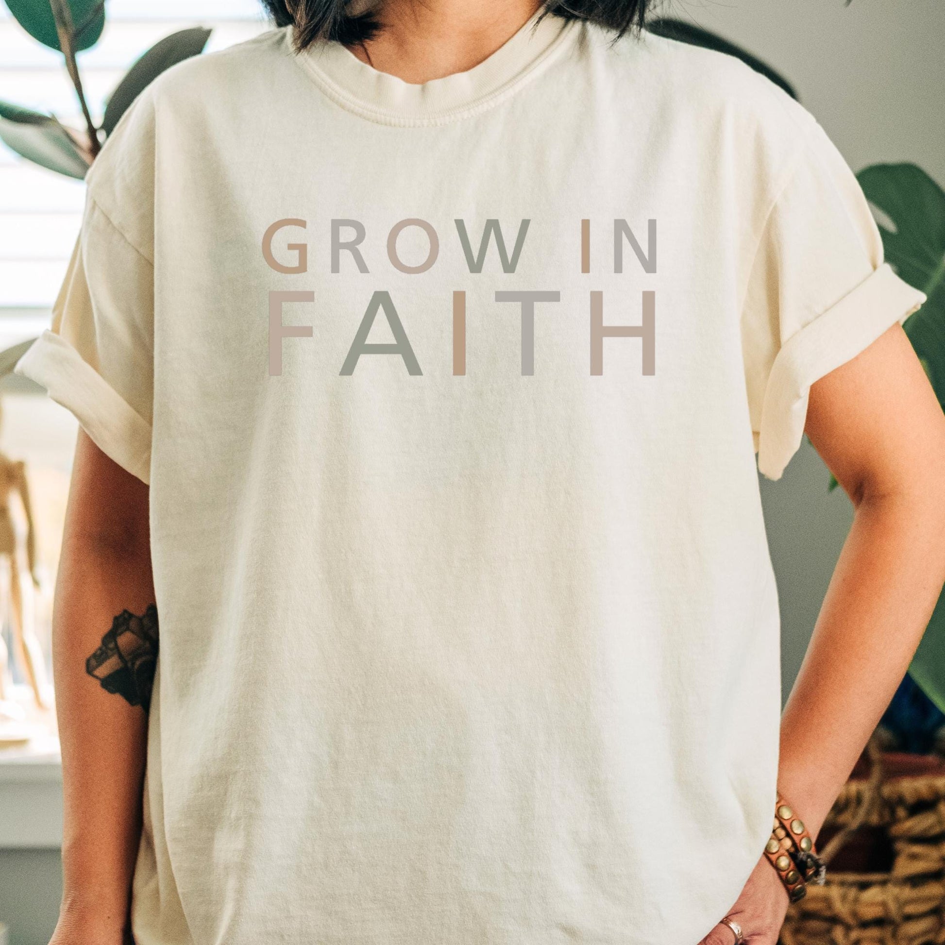 Plant Lover Gift - Grow in Faith Christian Shirt, Inspirational Floral Tee