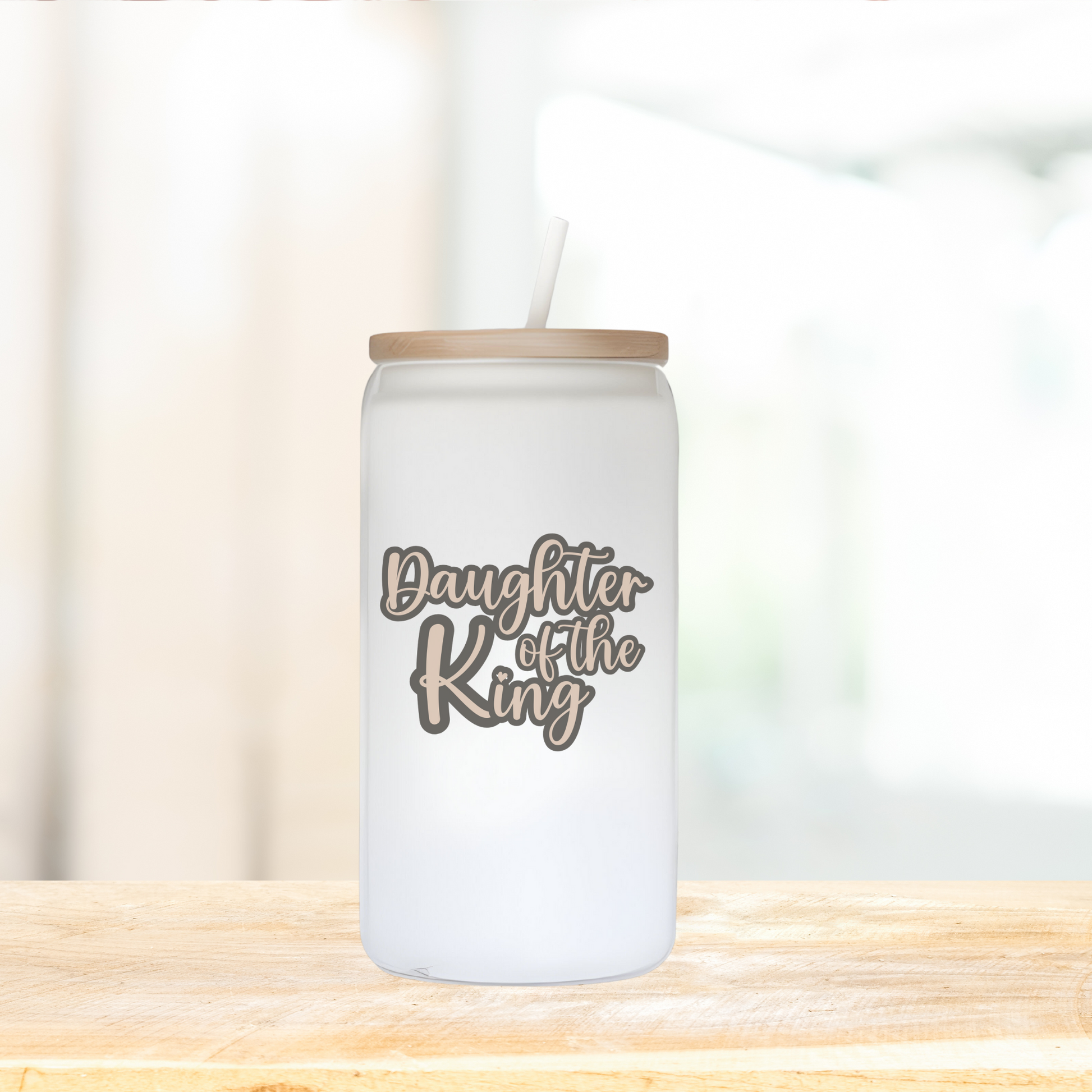 Daughter of the King Glass Tumbler with Bamboo Lid 16 oz