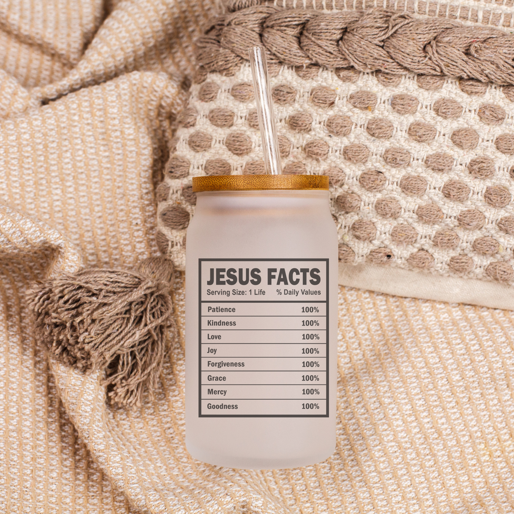 Jesus Facts Glass Tumbler with Bamboo Lid 16 oz