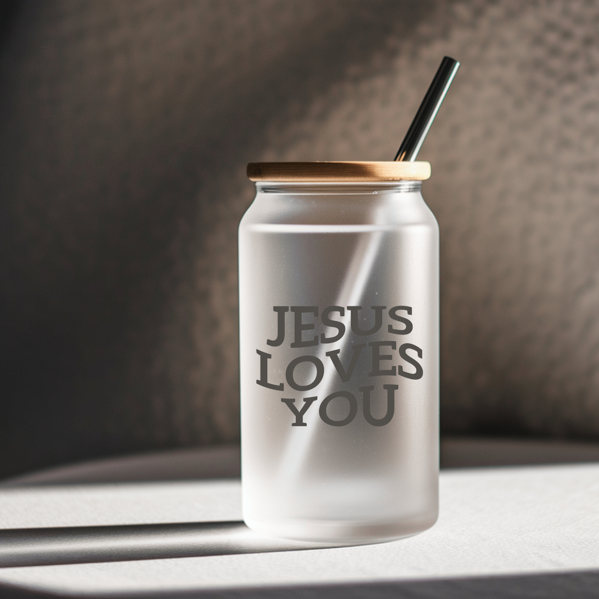 Jesus Loves You Glass Tumbler with Bamboo Lid 16 oz