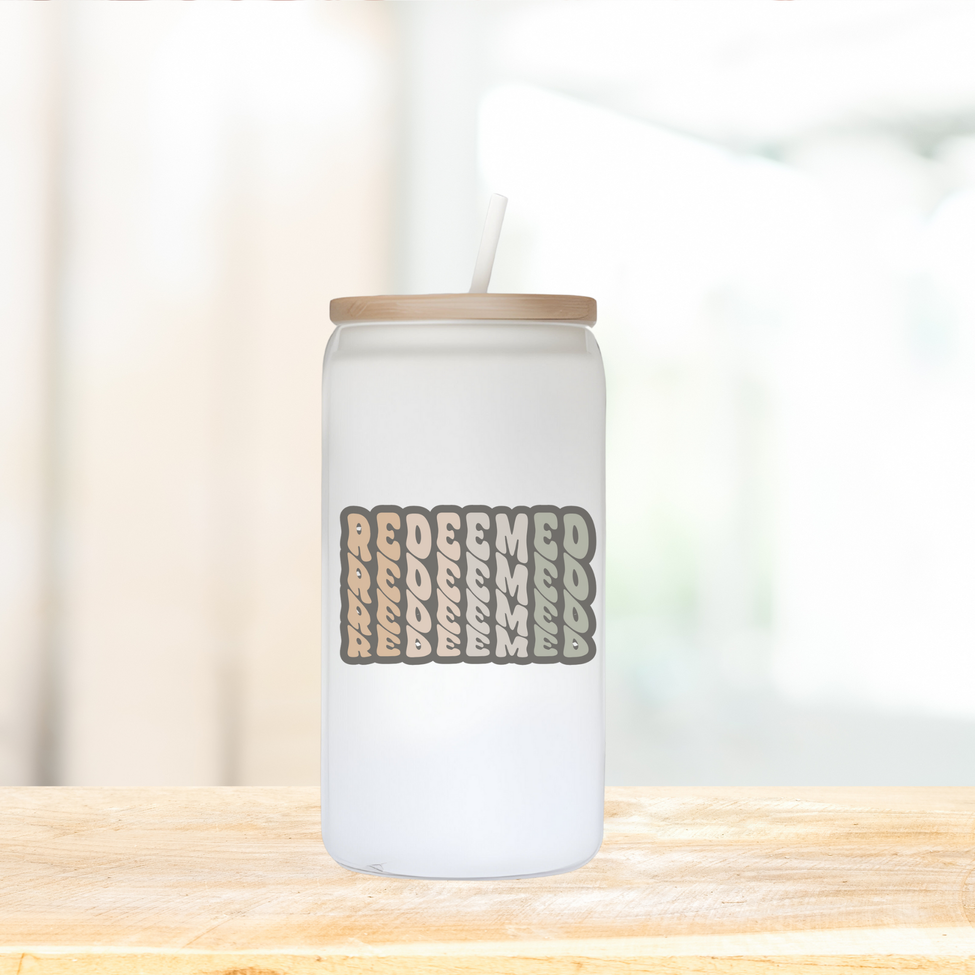 Redeemed Glass Tumbler with Bamboo Lid 16 oz