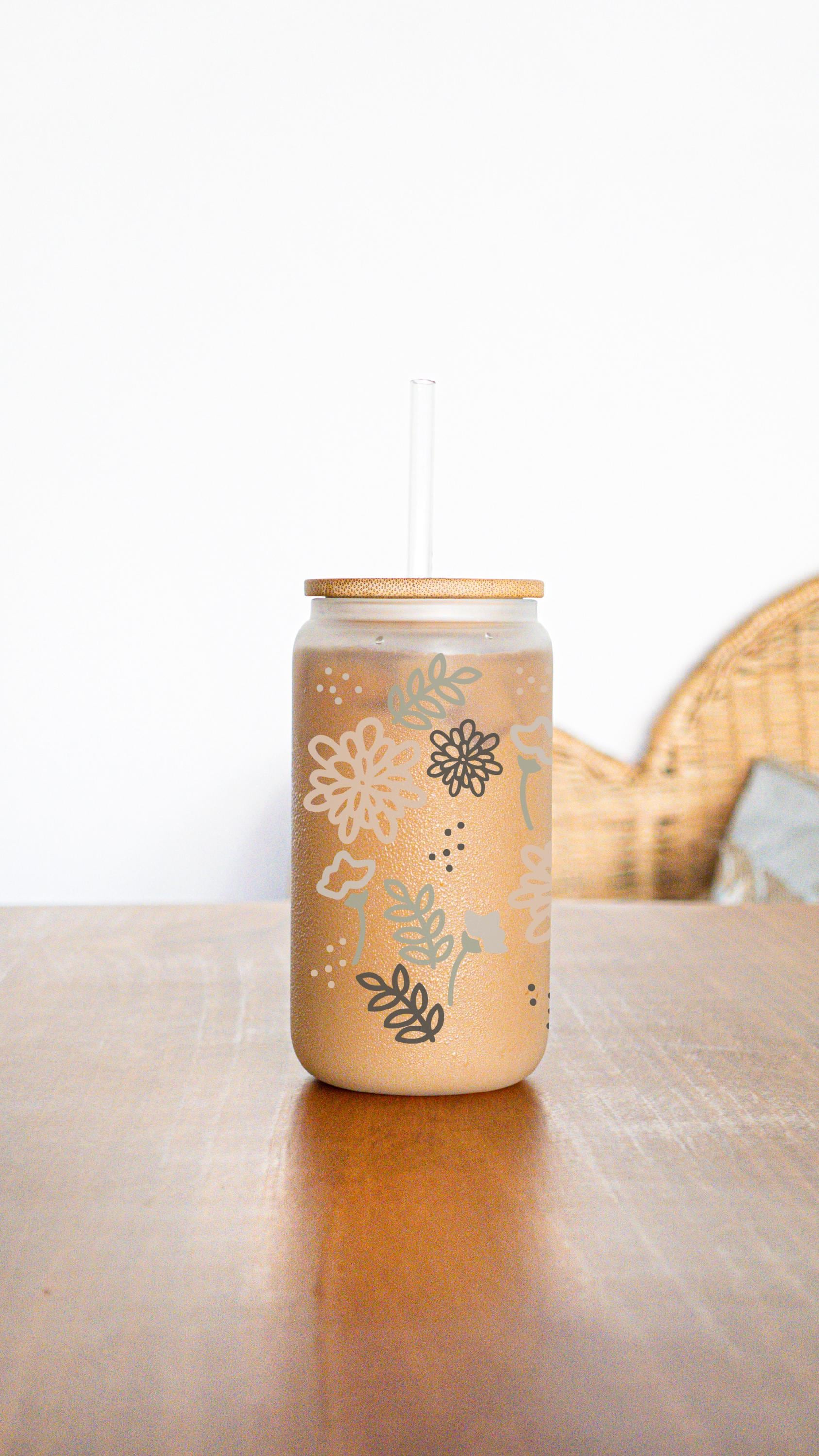 Coffee & Bible Time Frosted Glass Tumbler | Bamboo Lid | 16 oz
