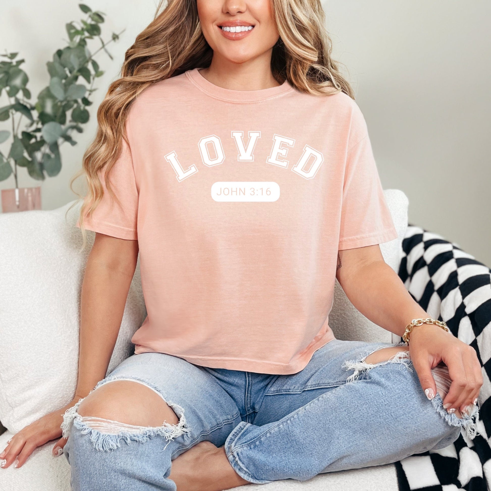 Inspirational John 3:16 Varsity Letter Shirt - Christian Graphic Tee