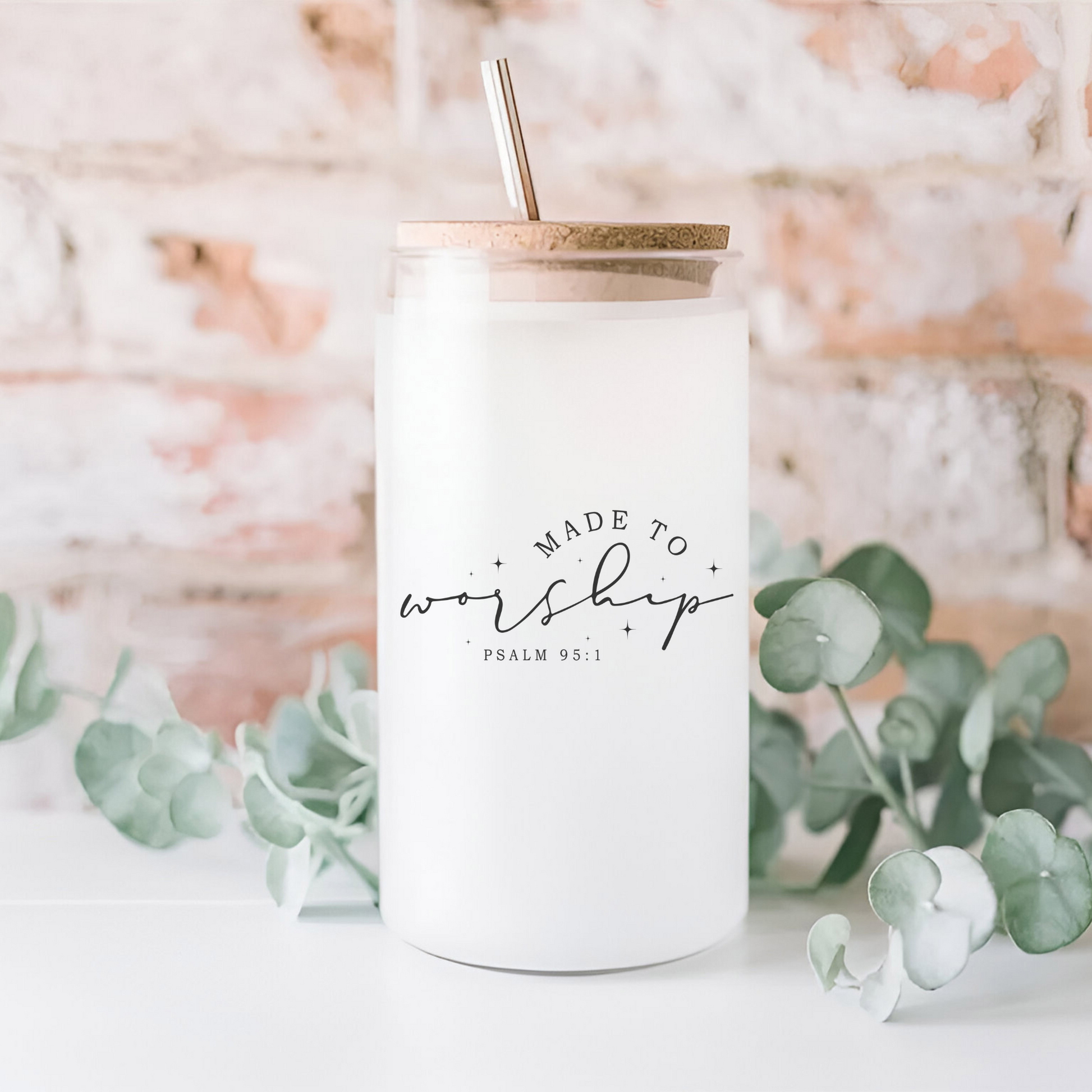 Made to Worship Glass Tumbler with Bamboo Lid 16 oz